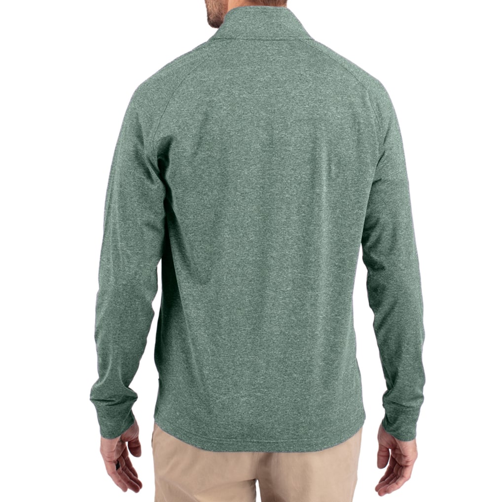  Marshall Thundering Herd Cutter & Buck Women's Adapt Eco Knit Stretch Recycled DryTec Raglan Quarter-Zip Pullover - Heather Green